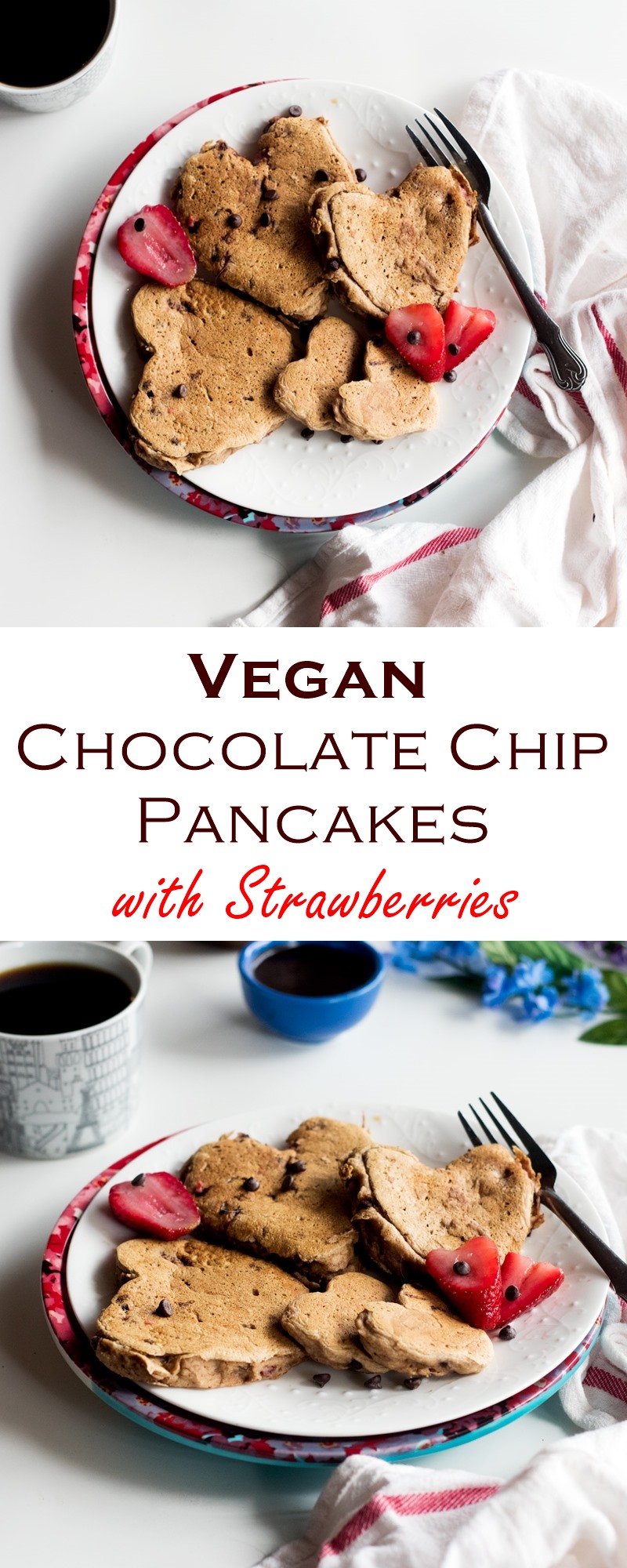 Vegan Chocolate Chip Pancakes with Strawberries Recipe 