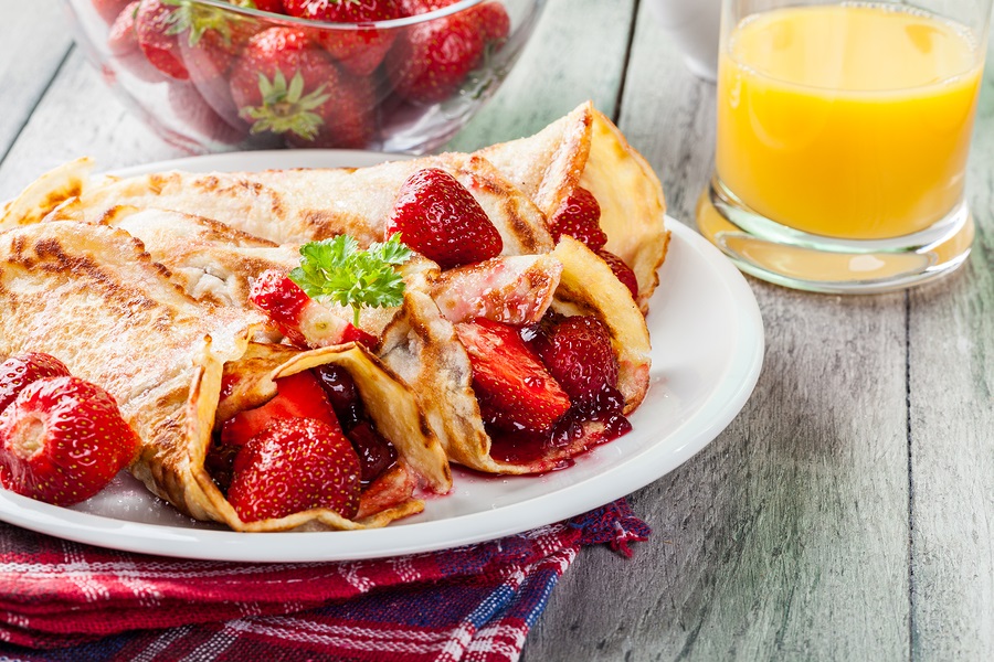 Dairy-Free Crepes Recipe with Strawberry-Apple Filling & Fresh Strawberry Sauce