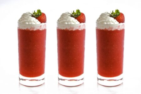 Virgin Frozen Strawberry Daiquiris Recipe with Vegan Whip + Other Flavor Options. A fun allergy-friendly treat for all.