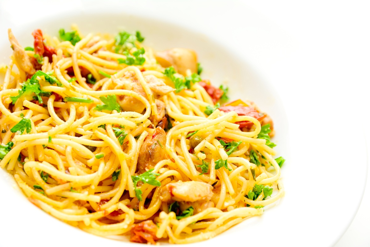 Sun-Dried Tomato Pasta Recipe with Chicken and Basil - Dairy-Free, Nut-Free, Soy-Free, and Gluten-Free Optional. Also a vegan option.