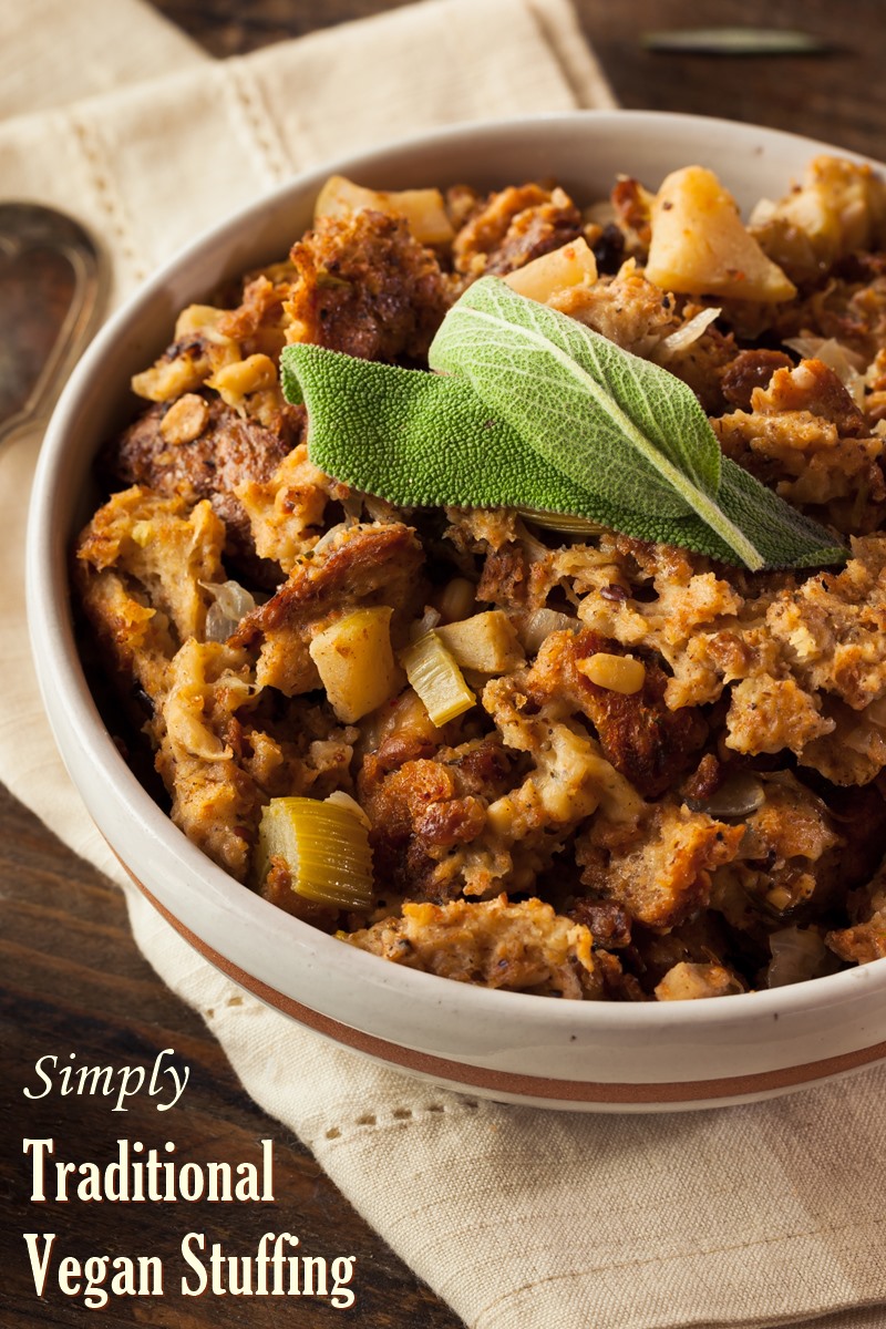 Traditional Vegan Stuffing Recipe - your basic, simple, Thanksgiving stuffing recipe made dairy-free and vegan by a famed cookbook author.