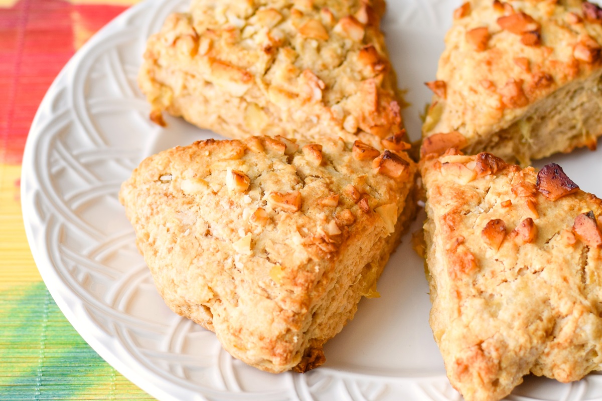 Vegan Pineapple Macadamia Scones Recipe - dairy-free, egg-free, soy-free, and optionally nut-free. Pictured made with whole wheat flour, can be made with all-purpose.1