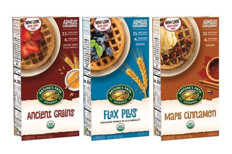 Nature's Path Frozen Waffles Review and Info - Organic Wheat-Based Varieties - all dairy-free, plant-based, low sugar, and made with purely wholesome ingredients.