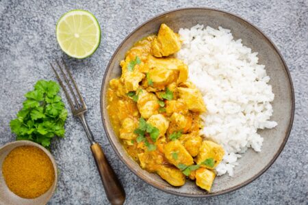 Dairy-Free Chutney Chicken Curry Recipe - naturally gluten-free, nut-free, soy-free, and allergy-friendly. Fast and easy weeknight meal with plant-based option.