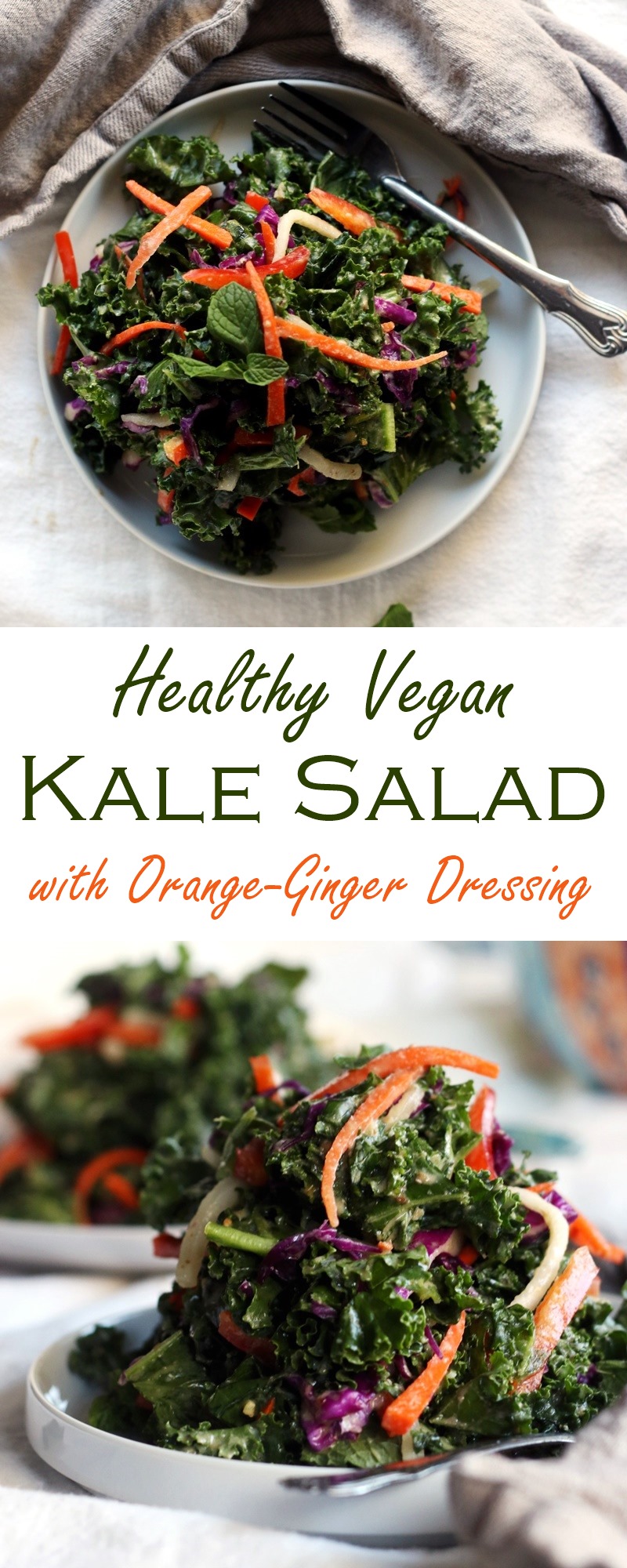 Colorful Kale Salad with Orange Ginger Dressing Recipe (Healthy, Vegan and Gluten-Free)