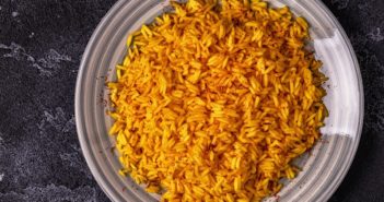Dairy-Free Saffron Rice Recipe - so aromatic and fragrant! Delicious Indian-style dish, naturally gluten-free, soy-free, nut-free, and optionally vegan.