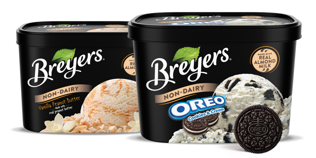 Breyers Non-Dairy Ice Cream Reviews and Info - Almond Milk Frozen Dessert that's dairy-free, vegan, and sold in large tubs.