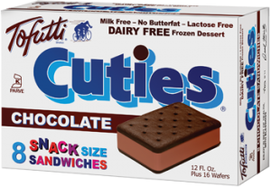 Tofutti Cuties Reviews and Information - the original dairy-free ice cream sandwiches. Pictured: Chocolate