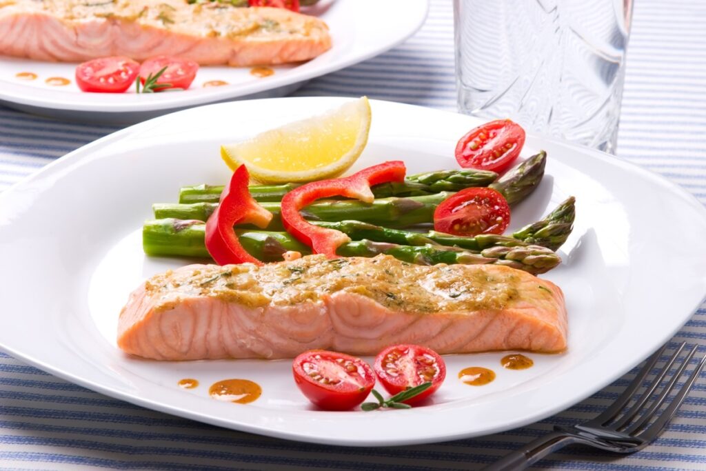 Dairy-Free Honey Dijon Salmon Recipe with Asparagus - one-pan roasted dinner. also gluten-free, soy-free, and nut-free optional
