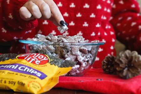 Reindeer Chow Recipe (Dairy-Free, Gluten-Free, Nut-Free, Soy-Free, Allergy-Friendly, and Vegan) - it goes by "Muddy Buddies" or "Puppy Chow" in the off season!