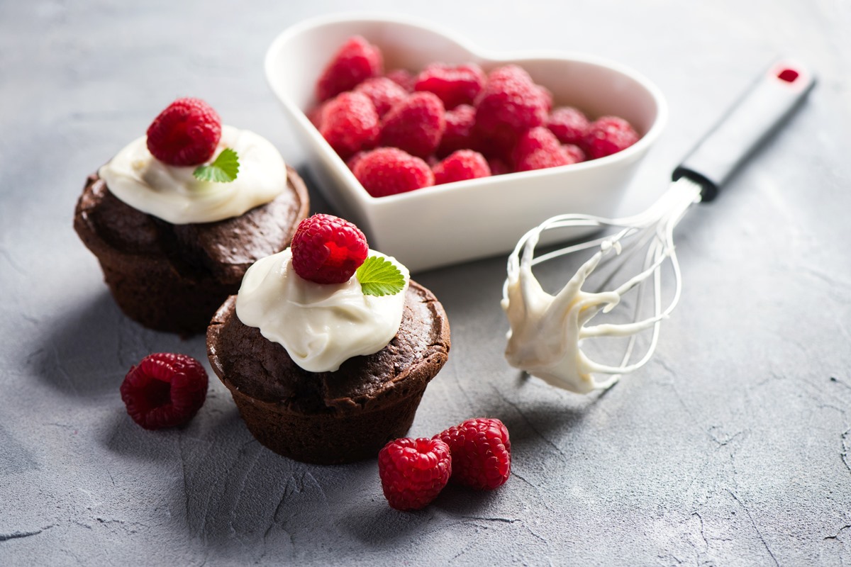 Vegan Chocolate Berry Muffins made with Whole Grains & Fresh Fruit - plant-based recipe with a double dose of dairy-free chocolate, raspberries, and currants.