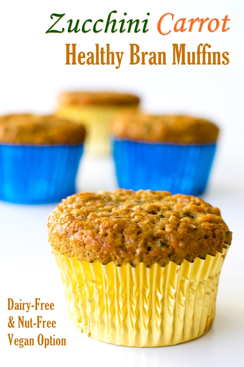 Zucchini Carrot Bran Muffins Recipe - a Healthy Family Favorite (dairy-free, nut-free with egg-free, vegan option #branmuffins #zucchinimuffins