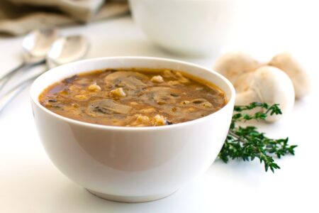 Hearty Dairy-Free Mushroom Barley Soup Recipe - a comforting, stew-like, chunky-style soup with delicious depth in flavor and loads of nutrition. Includes vegan and gluten-free options.