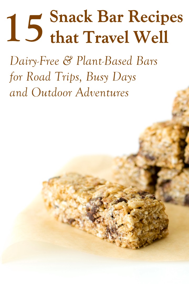 15 Dairy-Free Snack Bar Recipes that Travel Well. All plant-based and can be made vegan, gluten-free, and soy-free as needed.