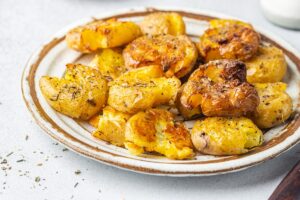 Dairy-Free Smashed Potatoes Recipe made completely on the Stovetop - no chopping, slicing, or blending needed. gluten-free, plant-based, allergy-friendly