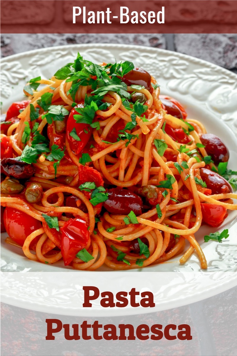 Plant-Based Pasta Puttanesca Recipe - fish-free, no anchovies, optionally allergy-friendly, and vegan if you choose!