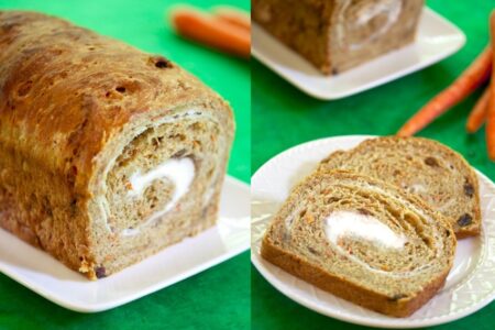 Vegan Carrot Cake Bread with Dairy-Free Cream Cheese Swirl (a yeast bead recipe) - tender, delicious and made to impress!