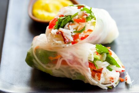 Summer Rolls + Spicy Mango Sauce Recipe (Gluten-Free, Allergen-Free) - free of dairy, egg, gluten, nuts, peanuts, soy, sesame, and coconut! Vegan options.