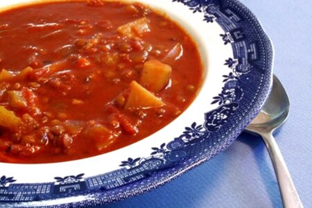 Spicy Tomato Lentil Stew Recipe - a vegan, plant-based recipe with Tunisian influence