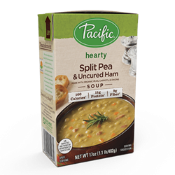 Pacific Foods Hearty Soups Reviews and Info - Dairy-Free Varieties. Pictured: Split Pea and Uncured Ham