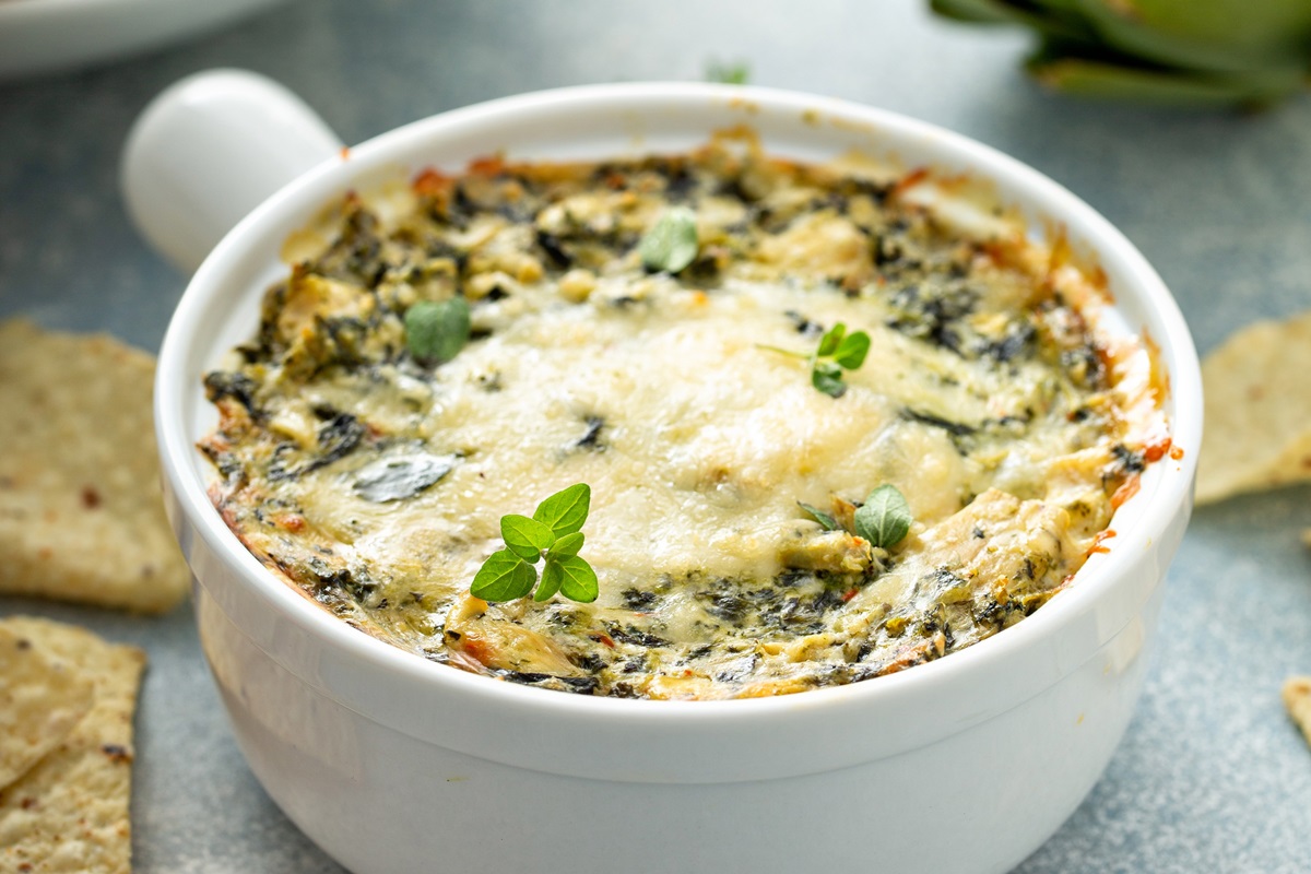 Dairy-Free Spinach Artichoke Dip Recipe that's Baked to Creamy Perfection - plant-based, vegan, gluten-free, and soy-free!
