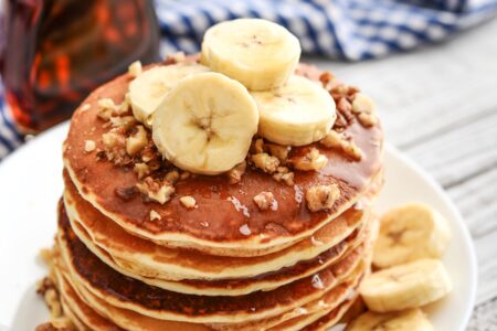 Easy Vegan Maple Walnut Pancakes Recipe with Cinnamon-Toasted Walnuts - chef-created recipe, dairy-free, egg-free, with soy-free option