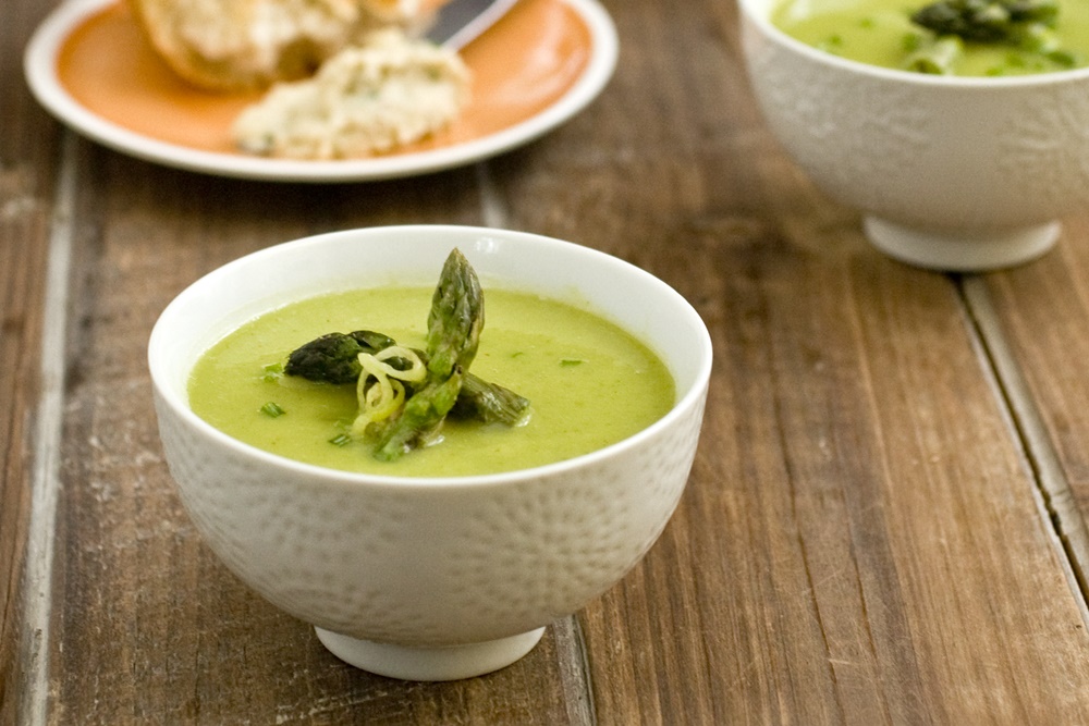 French Farmhouse Asparagus Bisque Recipe - a creamy, nourishing dairy-free and vegan soup recipe by Terry Hope Romero