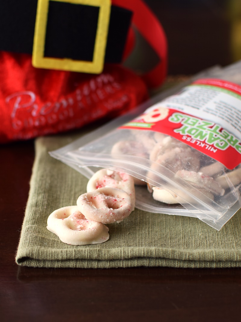No Whey Holiday Chocolates (formerly known as Premium Chocolatiers) - Pictured: Candy Cane Pretzels with gluten-free pretzels, dairy-free & vegan white chocolate and candy cane crunch!