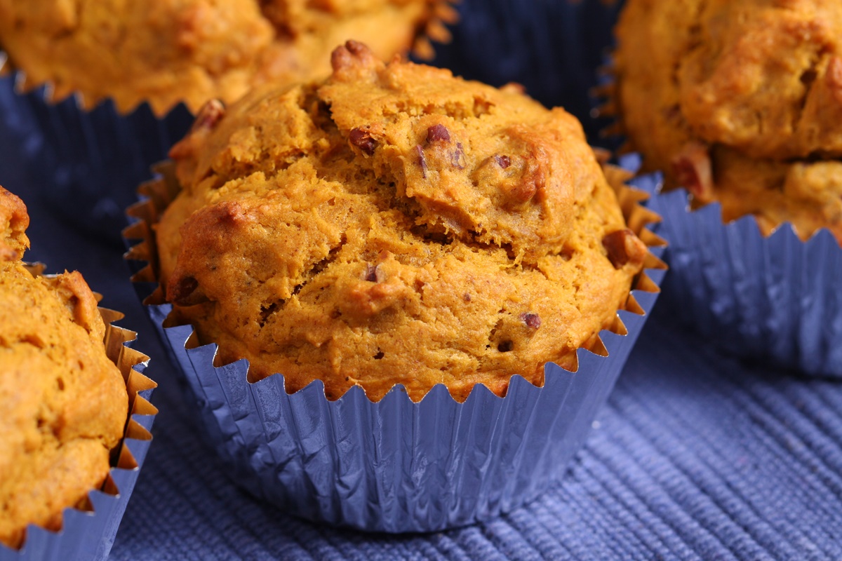 Dairy-Free Pumpkin Nut Muffins Recipe - enriched with brown sugar, molasses, and vanilla. Works well with walnuts, pecans, almonds, peanuts, and pumpkin seeds for nut-free.