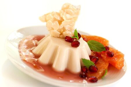 Vegan Panna Cotta Recipe - with Hibiscus Sauce and Homemade Almond Brittle