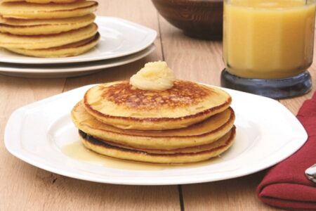 Sunny Citrus Pancakes with Dairy-Free Honey Butter Recipe - Made with whole grains!