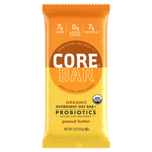 Core Bar Reviews and Info - Fresh Meal Bars, Organic, Vegan, Gluten-Free, Dairy-Free and Natural. With Prebiotics and Probiotics. Pictured: Peanut Butter
