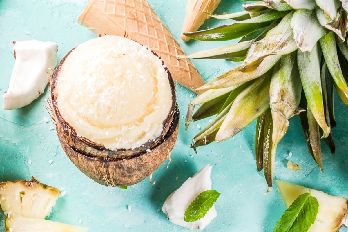 Dairy-Free Piña Colada Ice Cream Recipe - just like the drink, but a frozen dessert! Also vegan and soy-free.