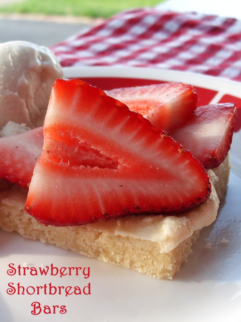 Strawberry Shortbread Bars - A delicious dairy-free recipe for barbecues, potlucks and more (vegan, too!)
