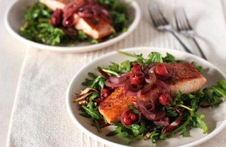 Warm Salmon and Cherry Arugula Salad Recipe