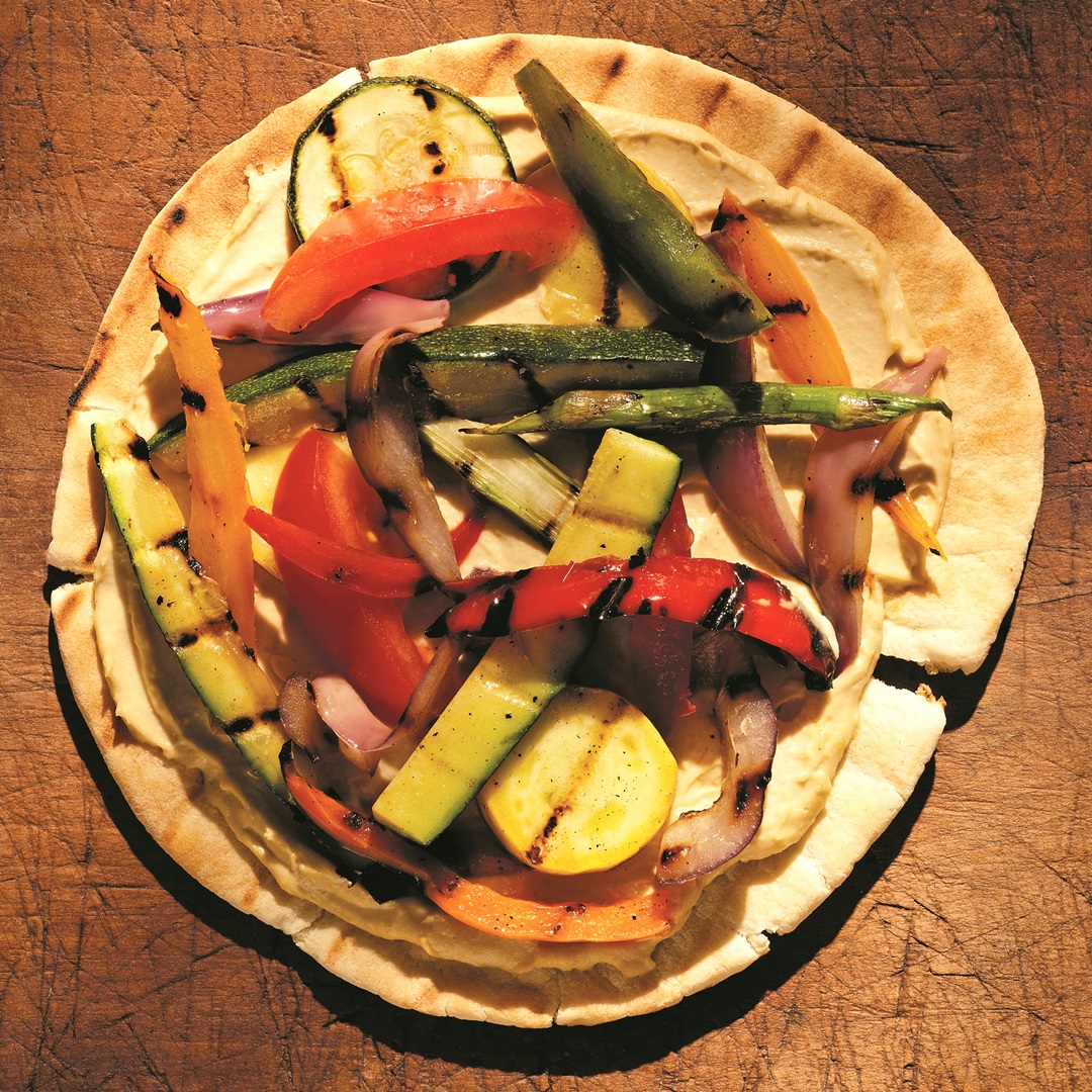 Grilled Vegetable and Hummus Pita Pizza Recipe (dairy-free, vegan, and delicious!)