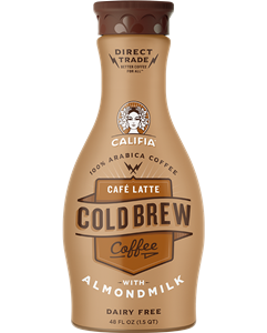 Califia Farms Cold Brew Coffee with Almondmilk Reviews and Info - in several Dairy-Free, Vegan, Soy-Free Flavors. Pictured: Cafe Latte