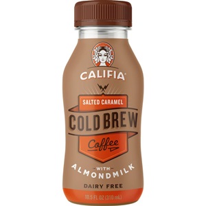 Califia Farms Cold Brew Coffee with Almondmilk Reviews and Info - in several Dairy-Free, Vegan, Soy-Free Flavors. Pictured: Salted Caramel