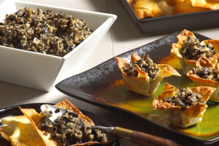 Asian-Style Spicy Tapenade with Wonton Chips (Dairy-free, Nut-free Recipe)