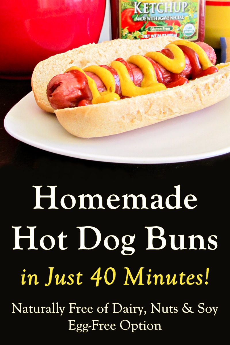 40-Minute Homemade Hot Dog Buns Recipe - from start to finish! No rising time needed. Naturally dairy-free with egg-free and vegan options. Fast, easy, and delicious!