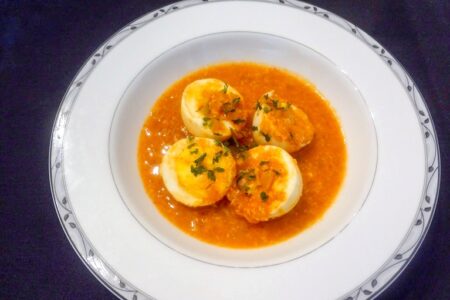 Eggs in Chili Sauce with Hard-Boiled, Poached, and Fried Egg Options