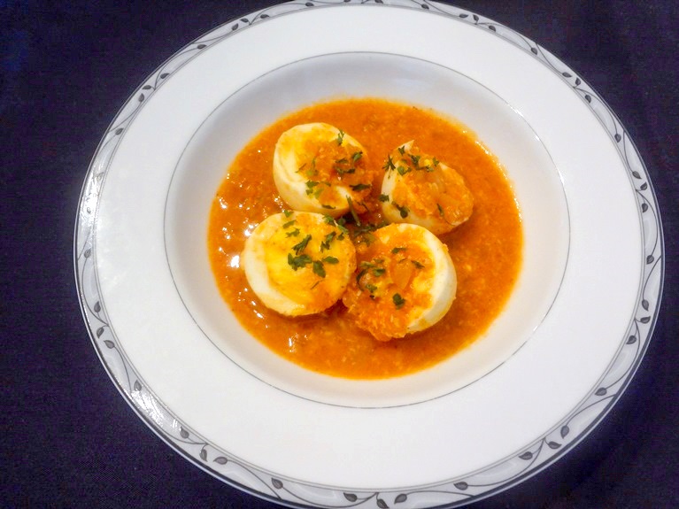 Eggs in Chili Sauce with Hard-Boiled, Poached, and Fried Egg Options. Naturally dairy-free, gluten-free, nut-free, and soy-free.