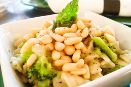 Creamy Broccoli Pasta Recipe with Pine Nuts (dairy-free)