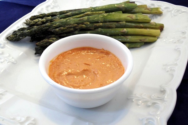 Roasted Asparagus with Dairy-Free Romesco Dipping Sauce