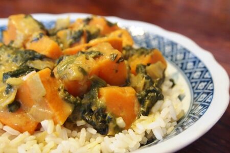 Curried Sweet Potatoes with Spinach