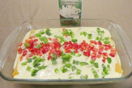 Polenta with Dairy Free Alfredo Sauce and Peppers