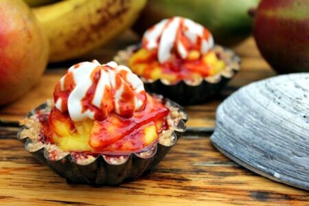Mini Mango Tarts with Blackberry Reduction and Coconut Whip - dairy-free, gluten-free, vegan recipe
