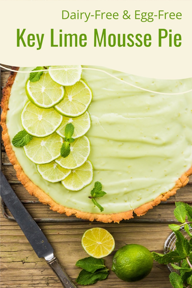 Dairy-Free Key Lime Mousse Pie Recipe with Vegan, Soy-Free, and Gluten-Free Options. Optional Candied Lime Peel Garnish