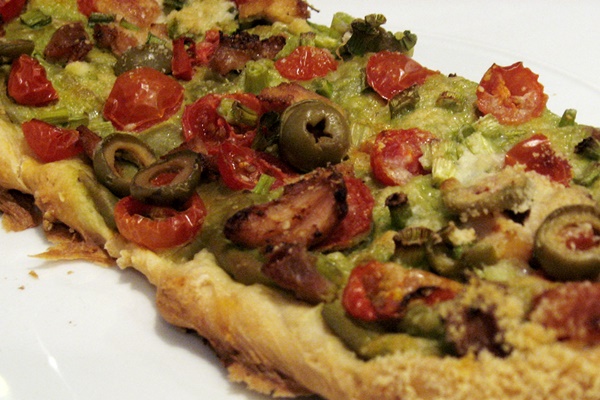Dairy-Free Mexican Pizza with Avocado Cream Sauce (optionally gluten-free)