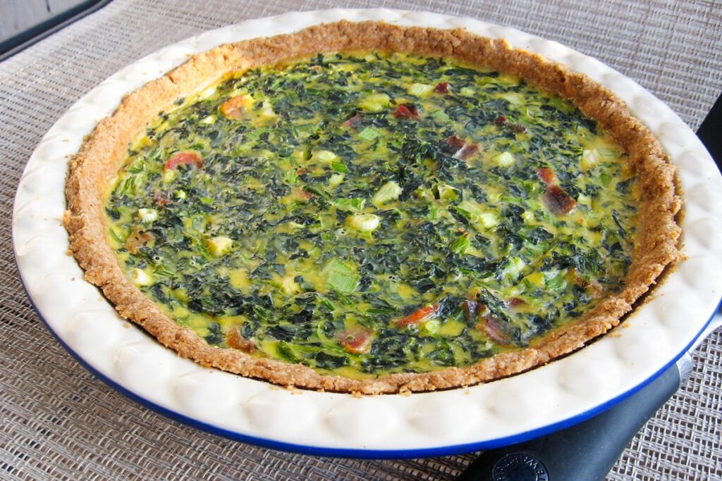 Dairy-Free Spinach Quiche Recipe - Free of Butter, Cream, and Cheese! It's also nut-free, soy-free, and gluten-free optional. With easy push in pie crust.